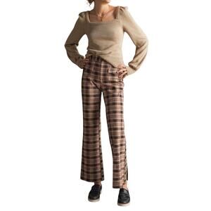 Maeve Anthropologie Kick Flare Plaid Pants Orange Black Multi US 2 Retro 70s